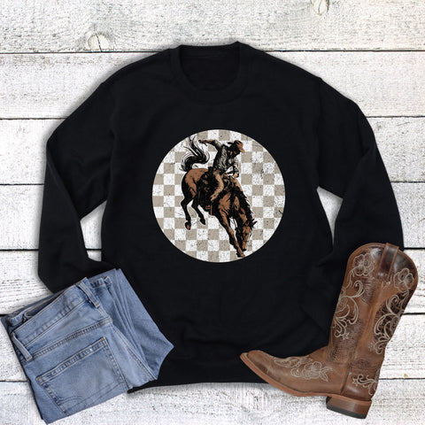 Western Check Buckin' Bronc Sweatshirt