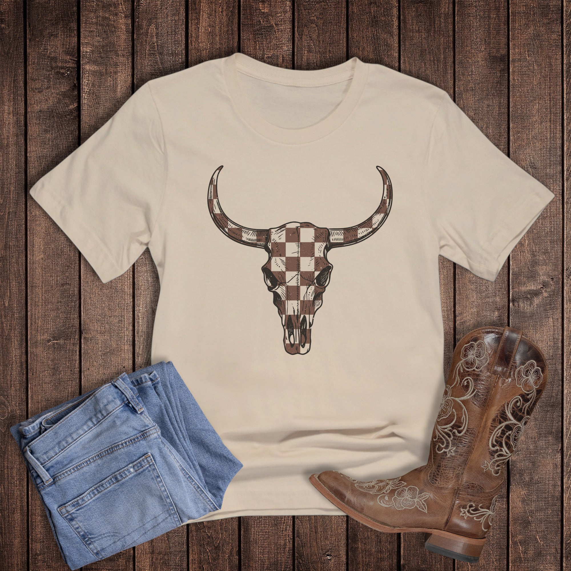 Western Check Cow Skull