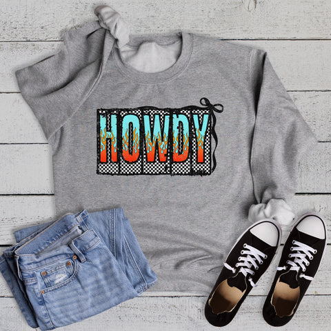 Western Checkered Fiery Howdy Graphic Sweatshirt