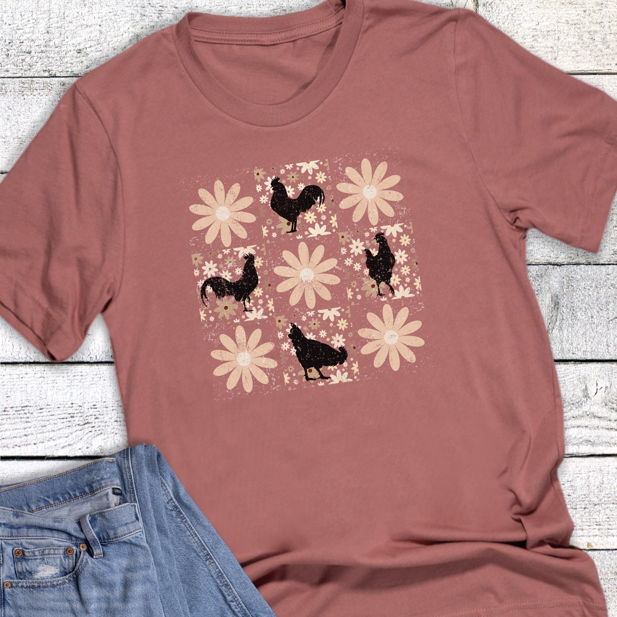 Western Chicken And Daisy Check Graphic Tee