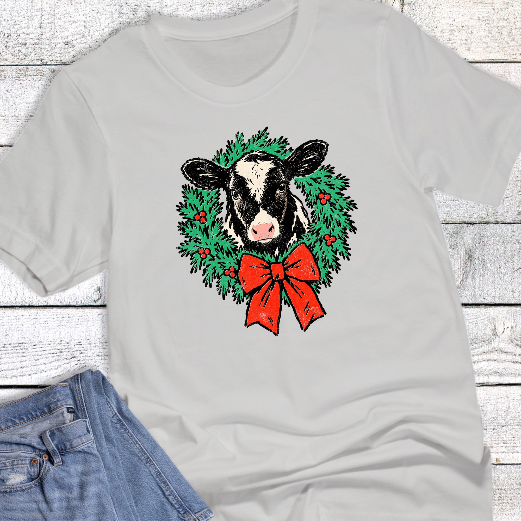 Western Christmas Cow Wreath
