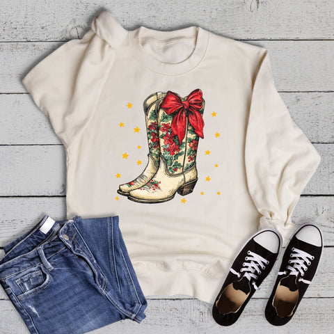 Western Christmas Cowgirl Boots Sweatshirt
