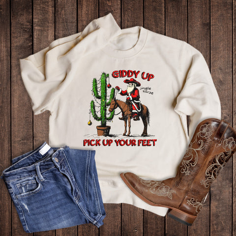 Western Christmas Giddy Up Jingle Horse Graphic Sweatshirt