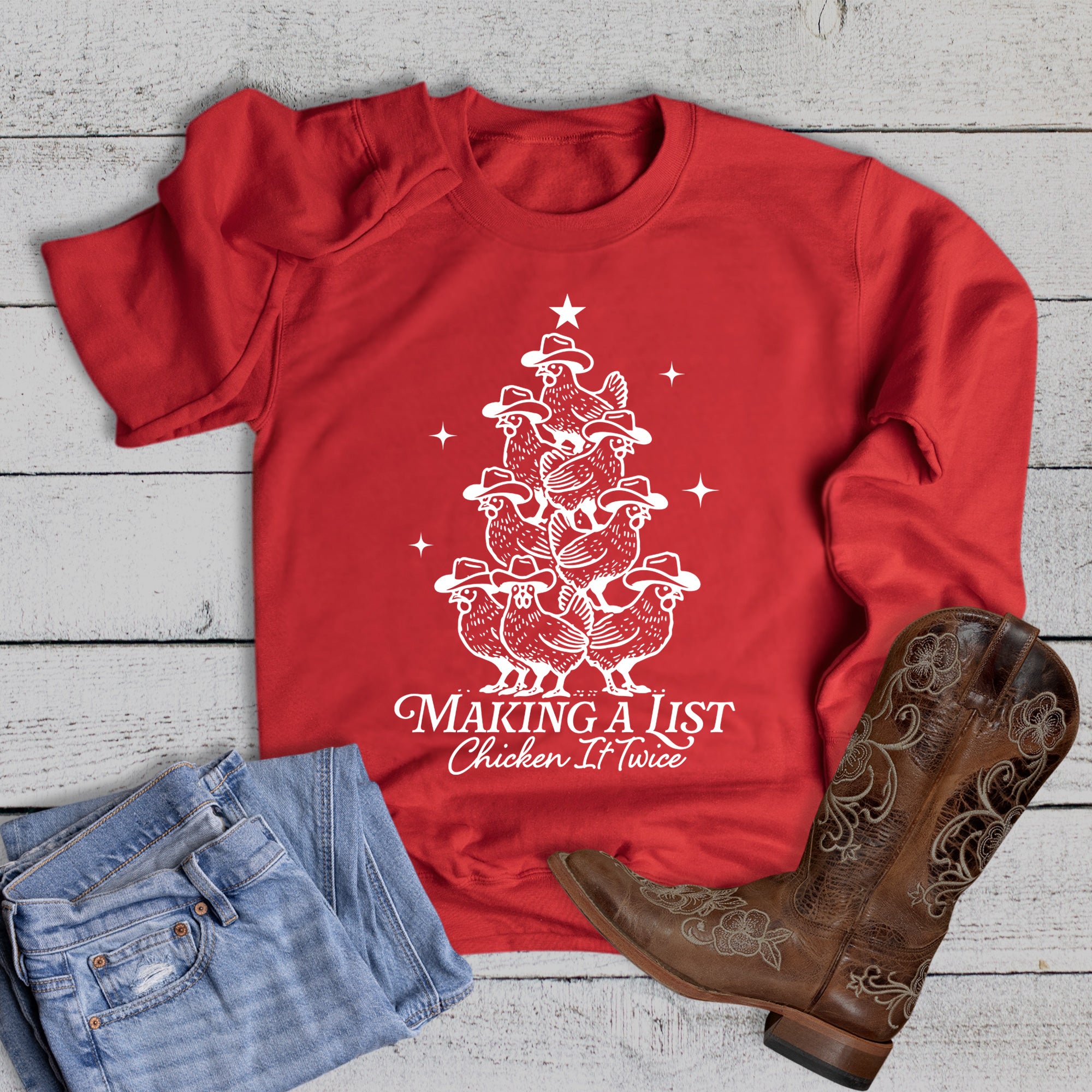 Western Christmas Making a List Chicken Sweatshirt