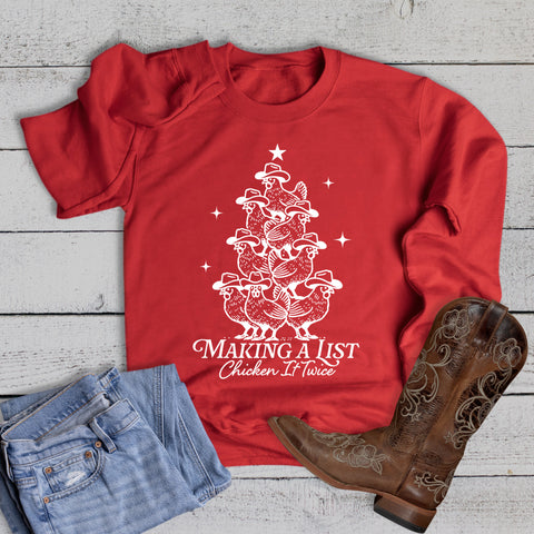 Western Christmas Making a List Chicken Sweatshirt
