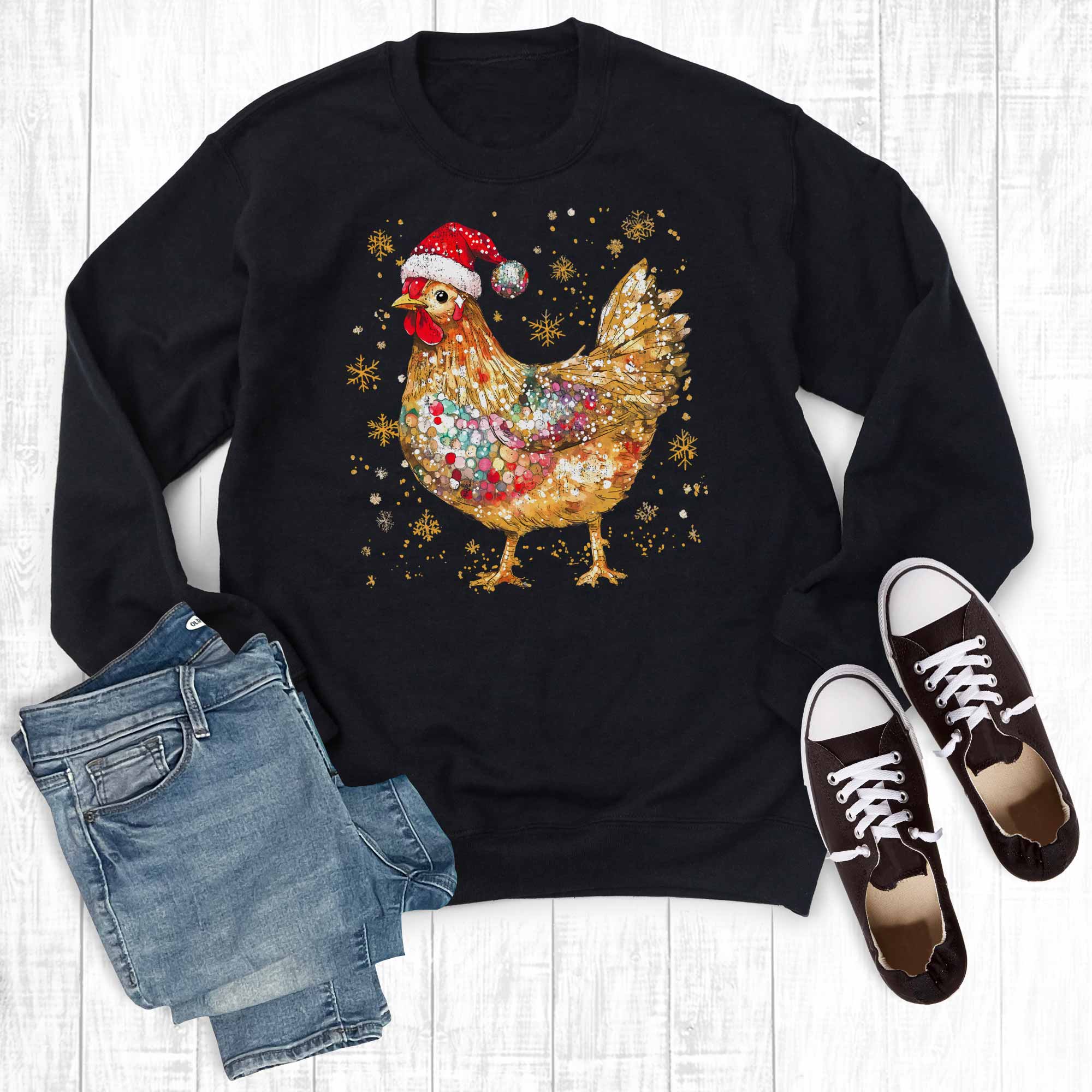 Western Christmas Glittery Chicken Graphic Sweatshirt