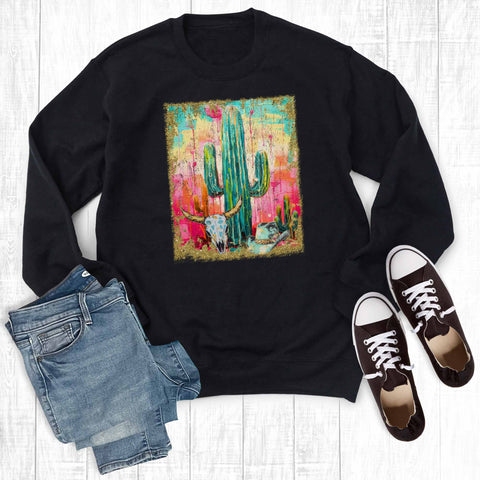 Western Colorful Desert Cactus Graphic Sweatshirt