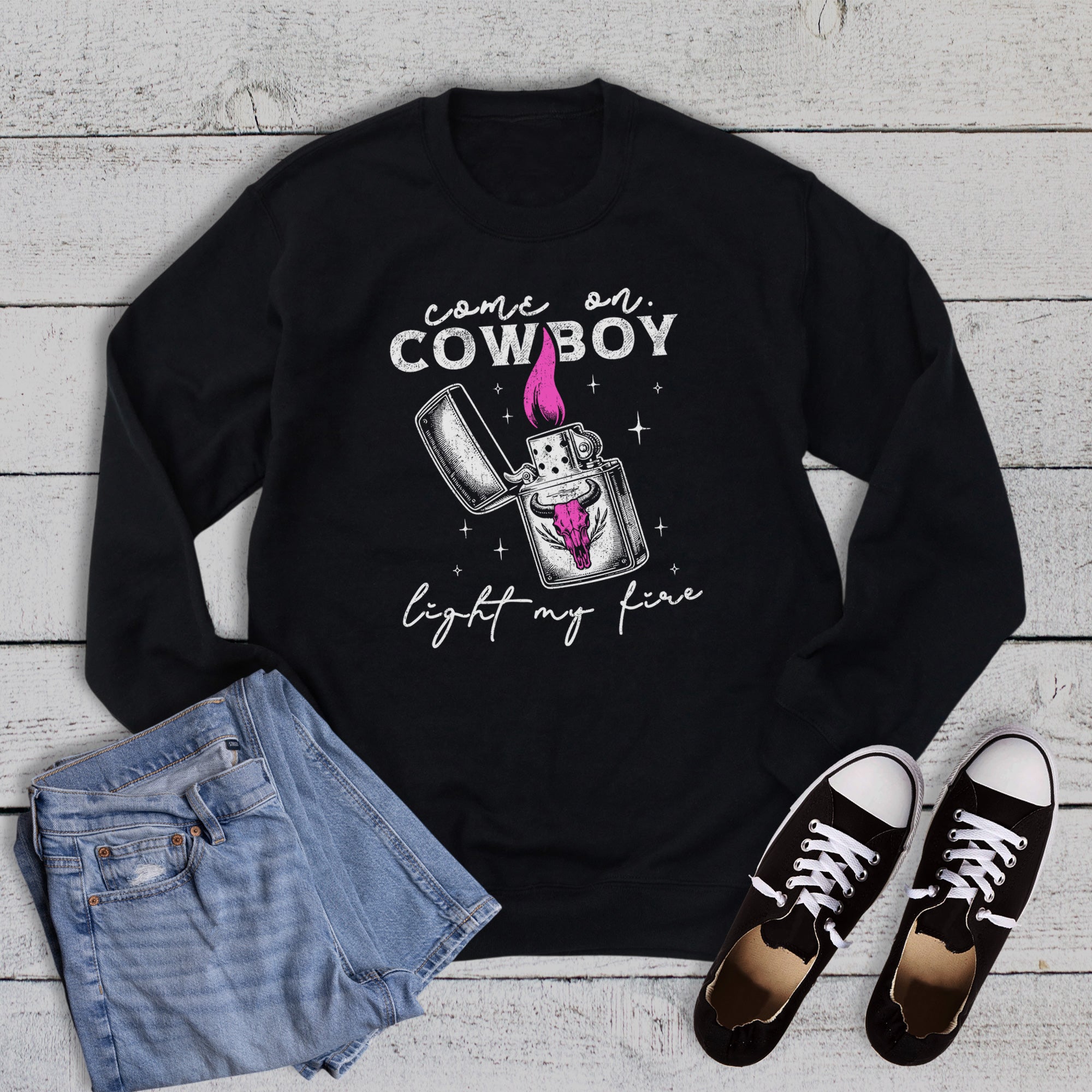 Western Come on Cowboy Light My Fire Graphic Sweatshirt