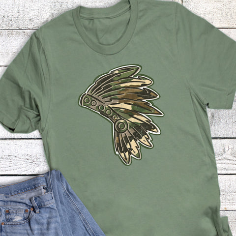 Western Camouflage Indian Headdress Graphic Tee