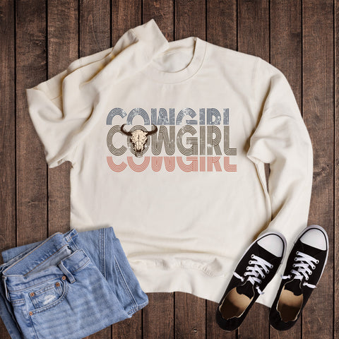 Western Cow Skull Stacked Cowgirl Sweatshirt
