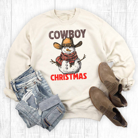 Western Cowboy Christmas Snowman Graphic Sweatshirt