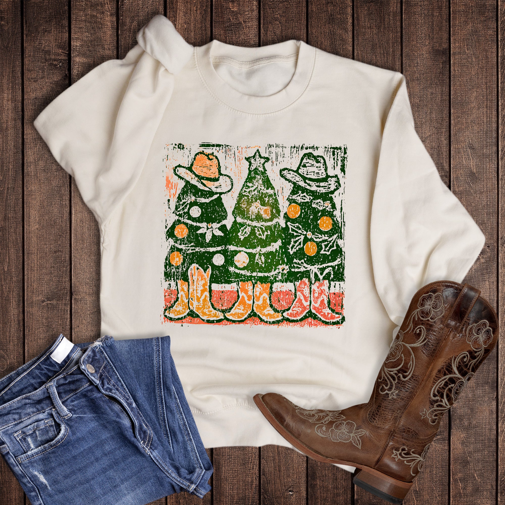Western Cowboy Christmas Trees Sweatshirt