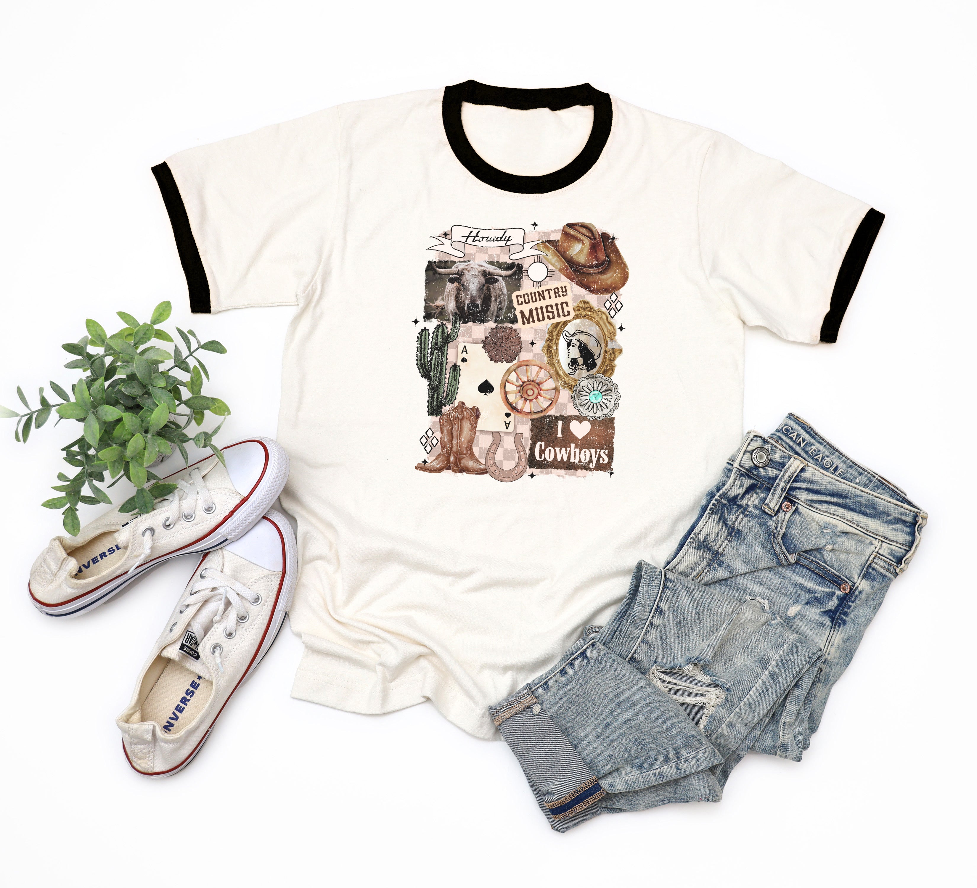Western Cowgirl Collage Graphic Ringer