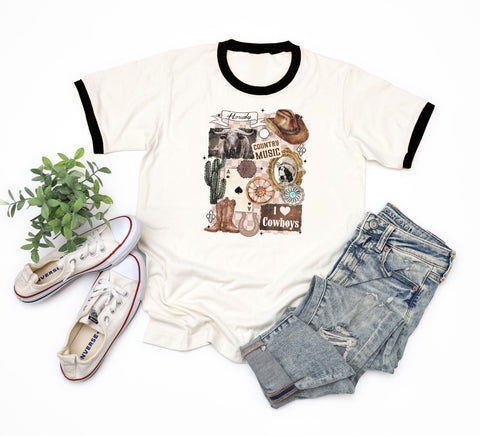 Western Cowgirl Collage Graphic Ringer
