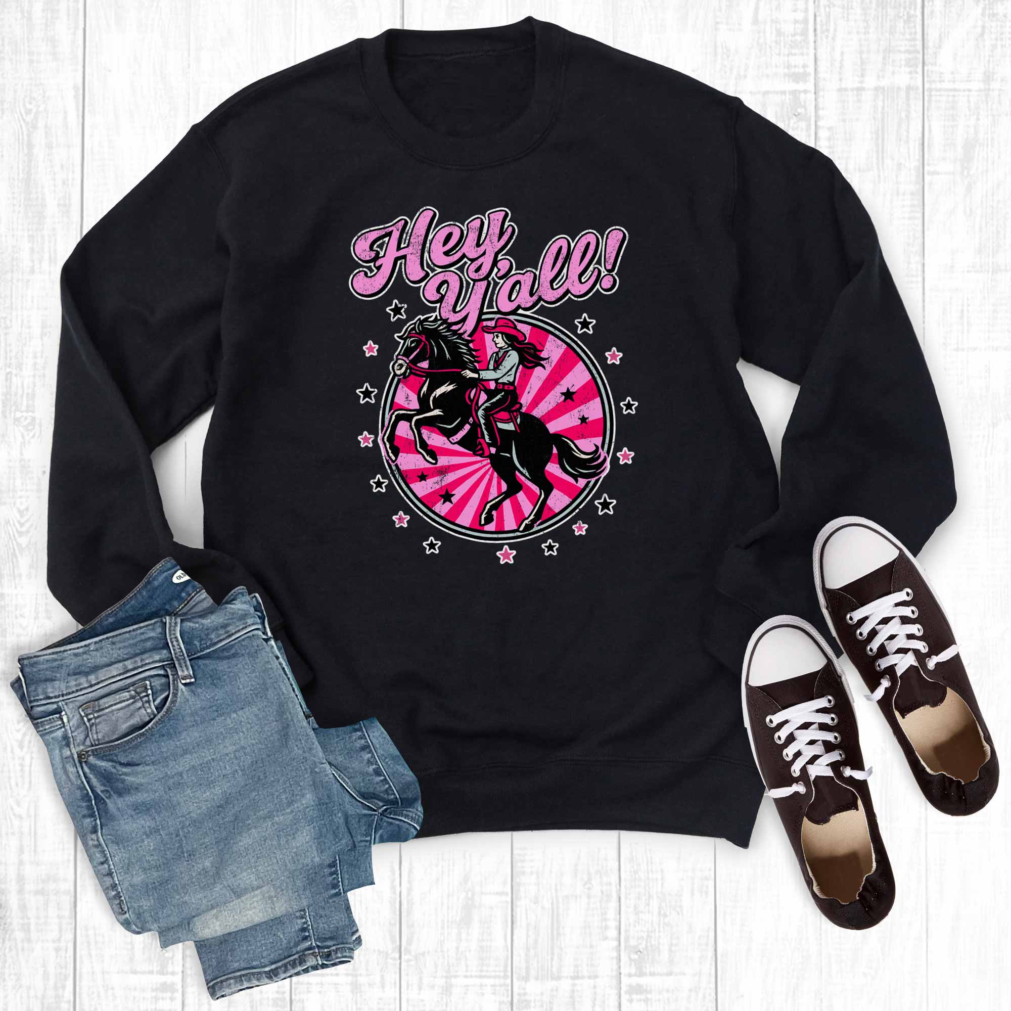 Western Cowgirl Hey Y'all Graphic Sweatshirt
