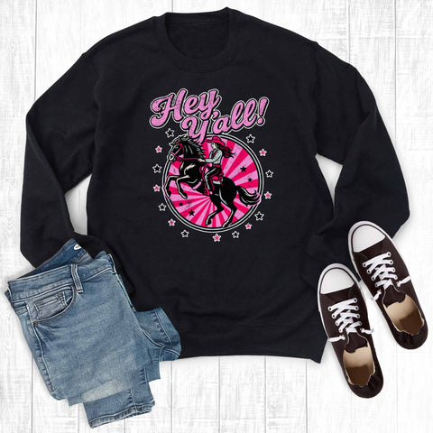 Western Cowgirl Hey Y'all Graphic Sweatshirt