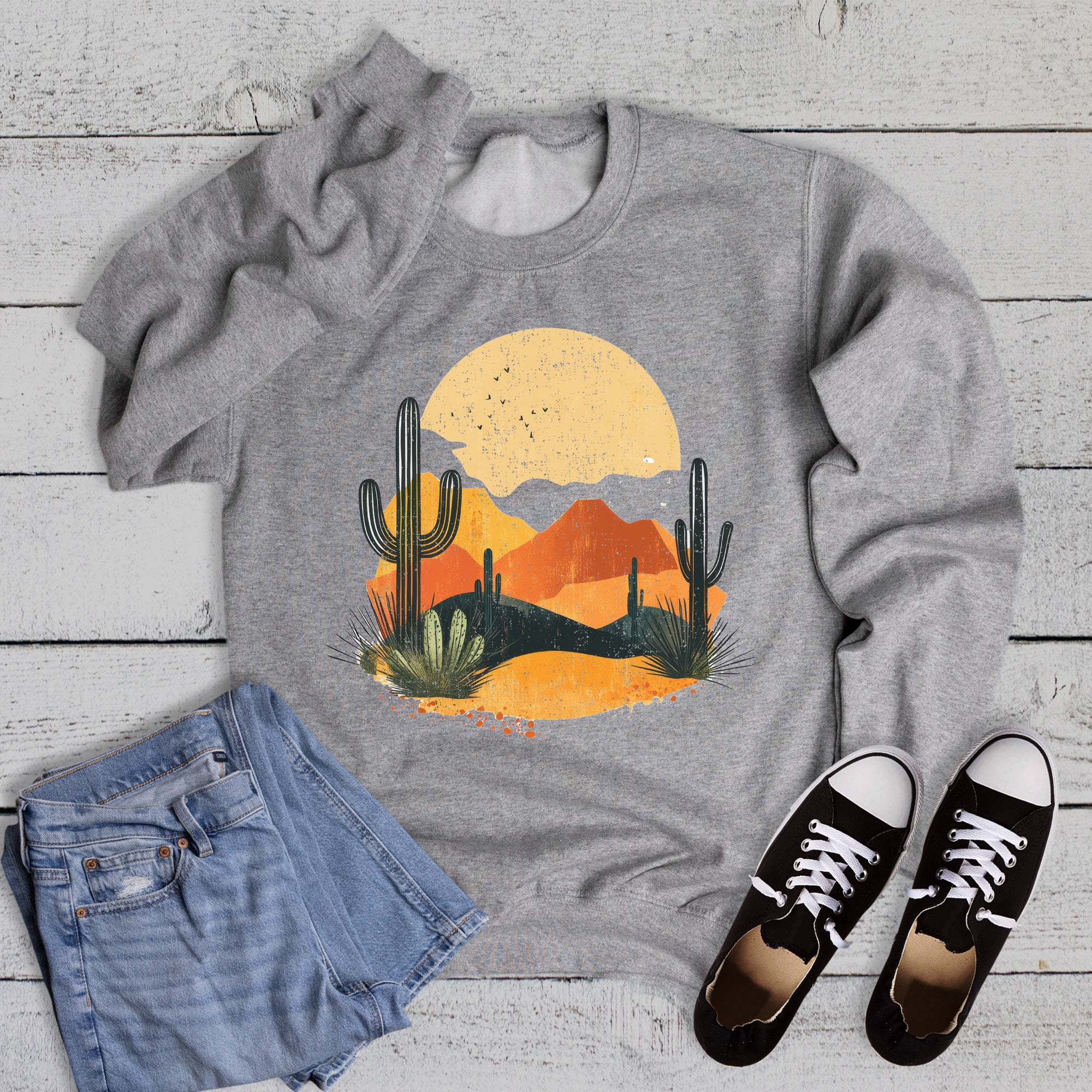 Western Desert Cactus Sunset Sweatshirt