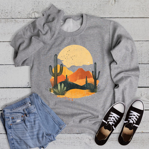Western Desert Cactus Sunset Sweatshirt