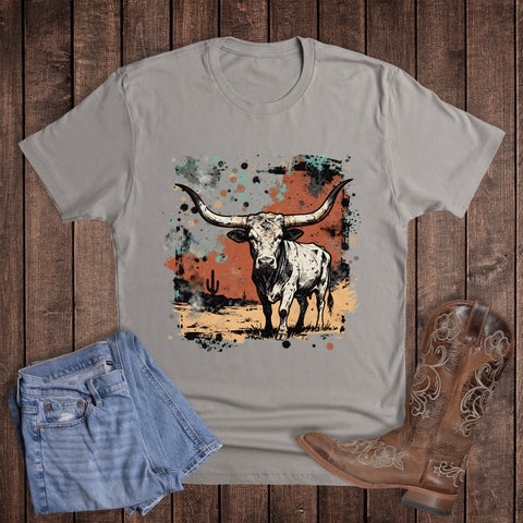 Western Desert Splatter Longhorn Graphic Tee
