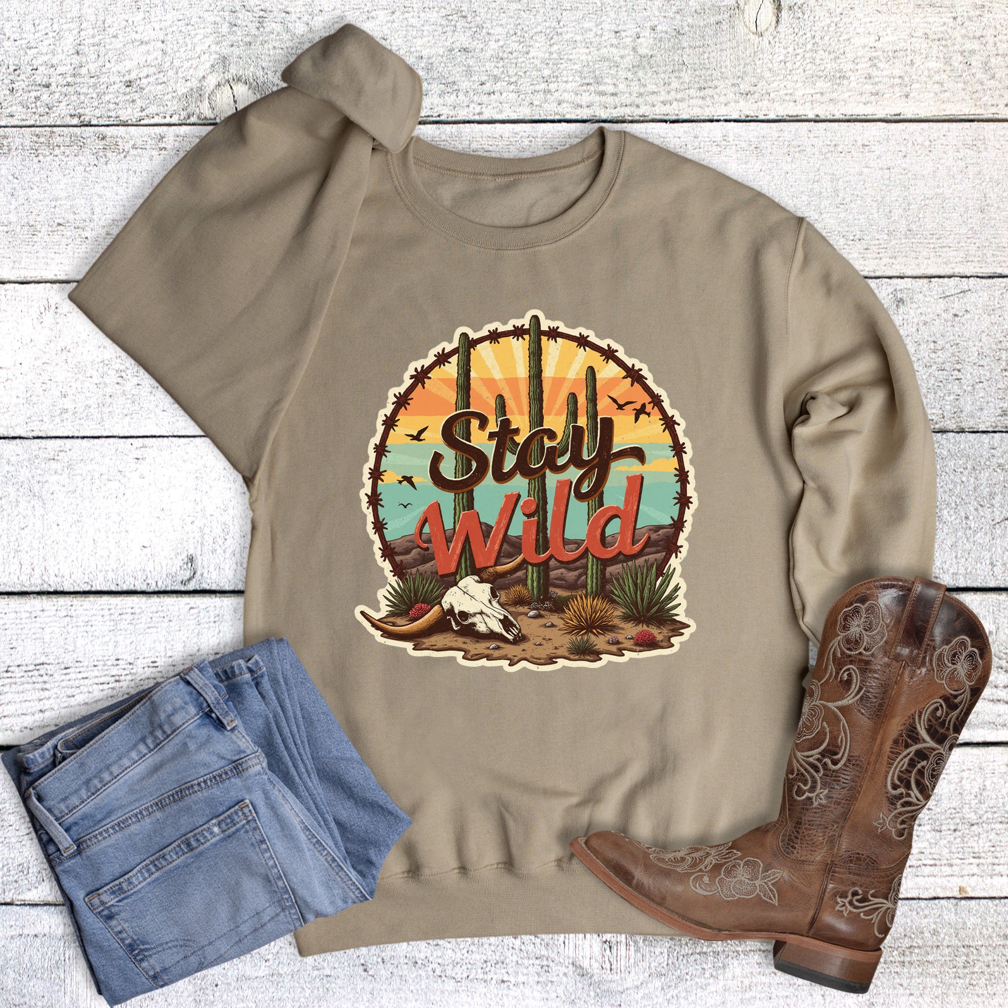 Western Desert Stay Wild Cactus Sweatshirt