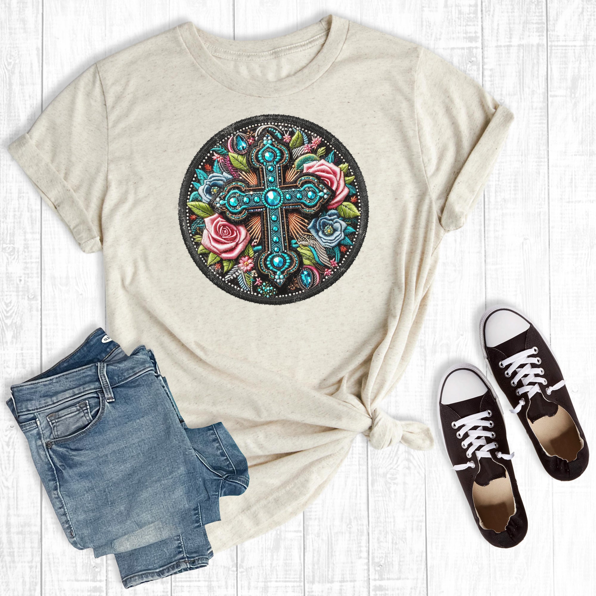 Western Faith Floral Turquoise Cross