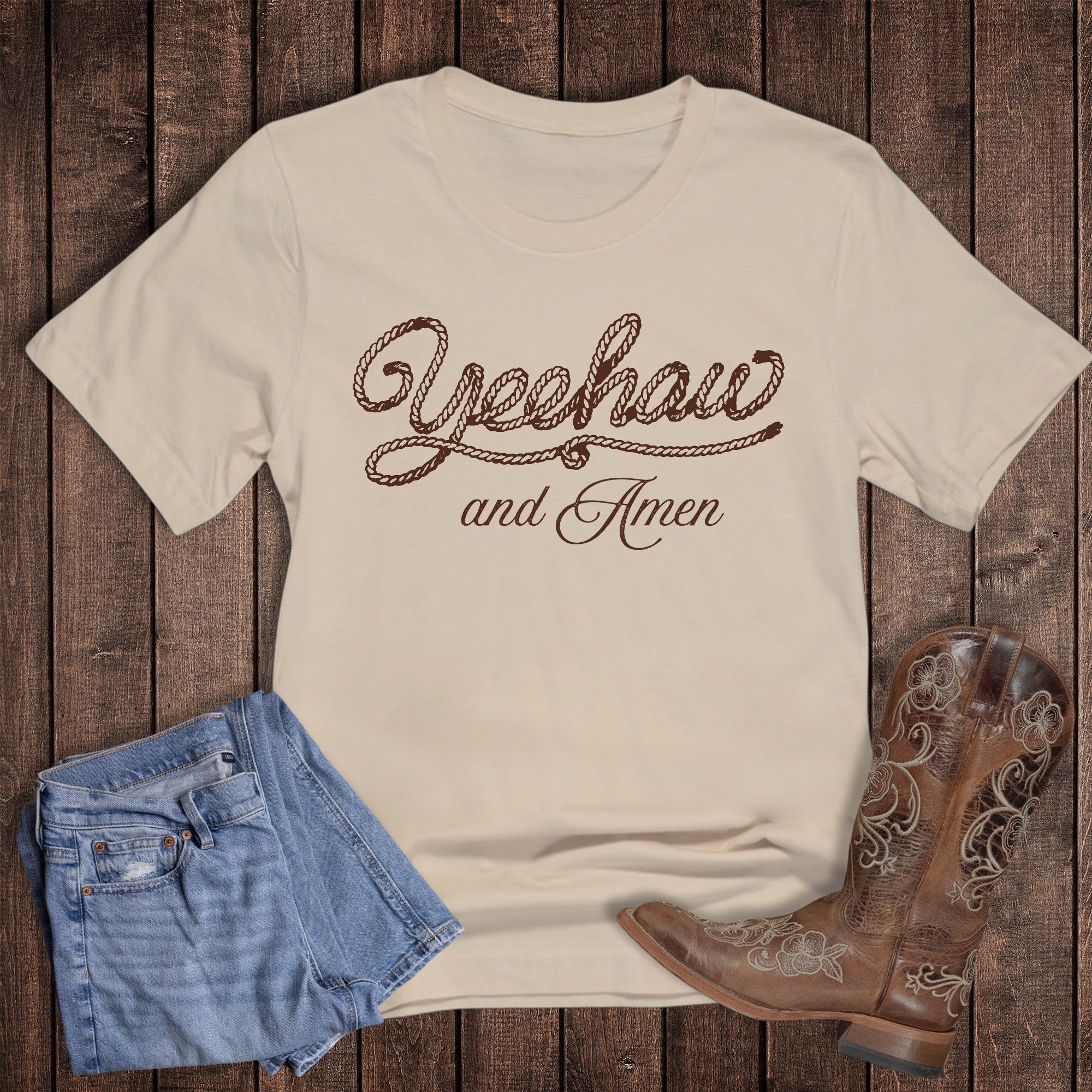 Western Faith Yehaw And Amen Rope Graphic Tee
