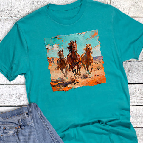 Western Faux Brushstroke With Horses Graphic Tee