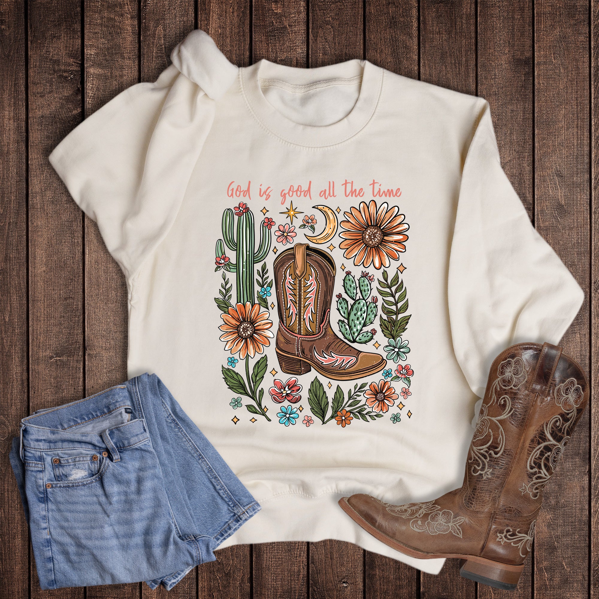 Western God is Good Boho Boot Sweatshirt
