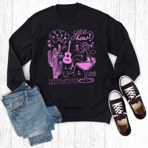 Western Howdy Cowgirl Collage Graphic Sweatshirt