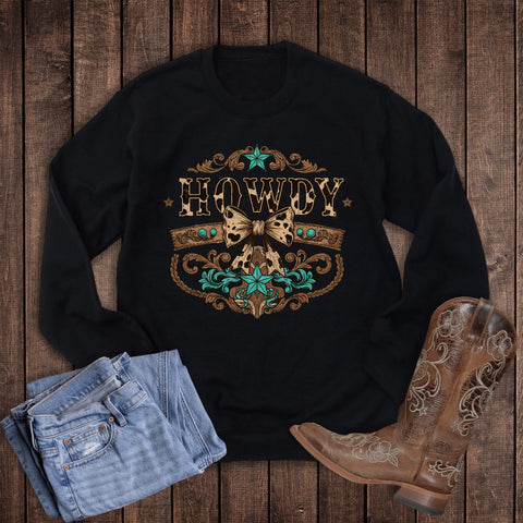 Western Leather Howdy Bow Sweatshirt