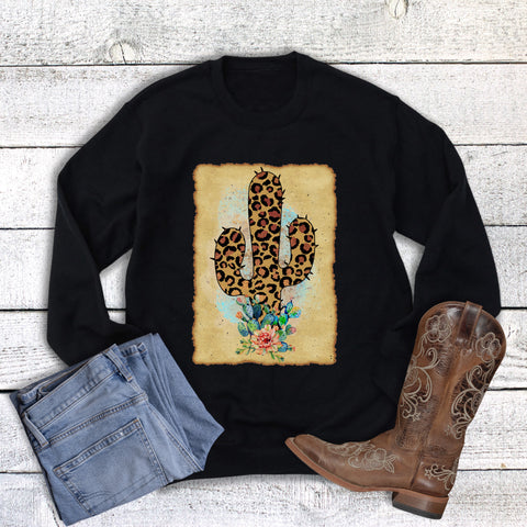 Western Leopard Cactus Boho Frame Sweatshirt