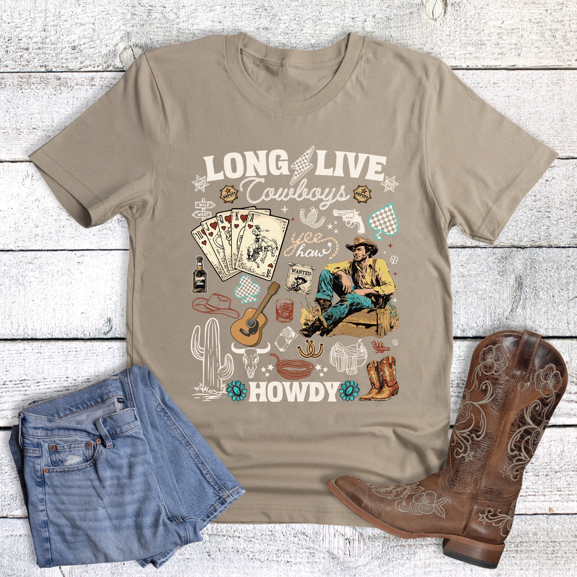 Western Long Live Cowboys Turquoise Collage