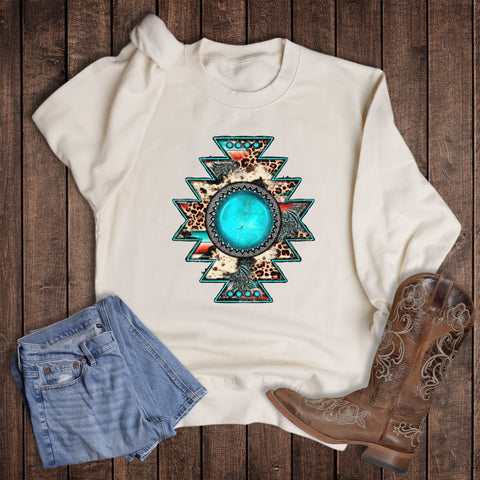 Western Turquoise Aztec Pendant Sweatshirt