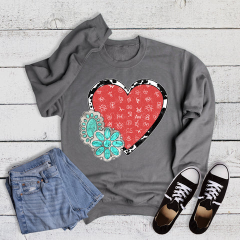 Western Valentine's Branded Turquoise Heart Sweatshirt