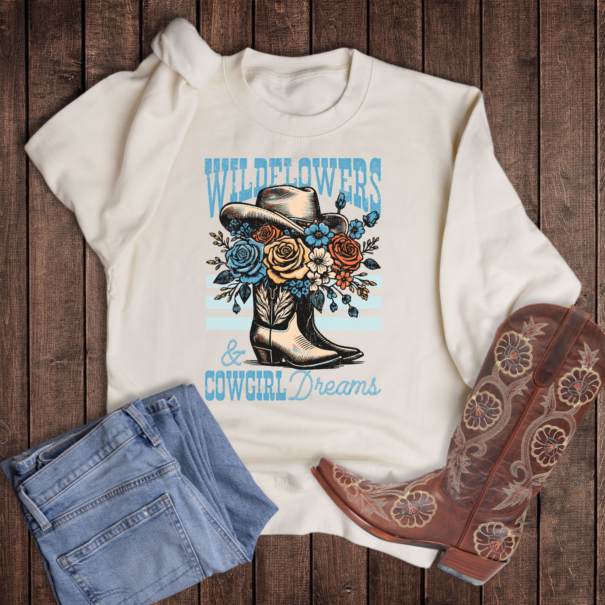 Western Wildflowers Cowgirl Dreams Graphic Sweatshirt