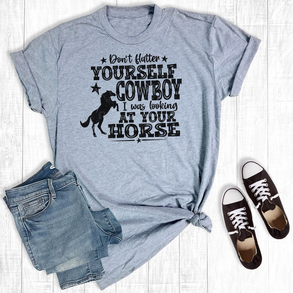 Western Don't Flatter Yourself Graphic Tee Light Grey