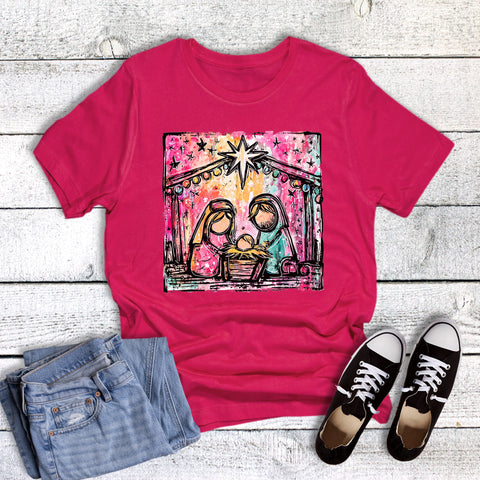 Whimsical Watercolor Christmas Manger Scene