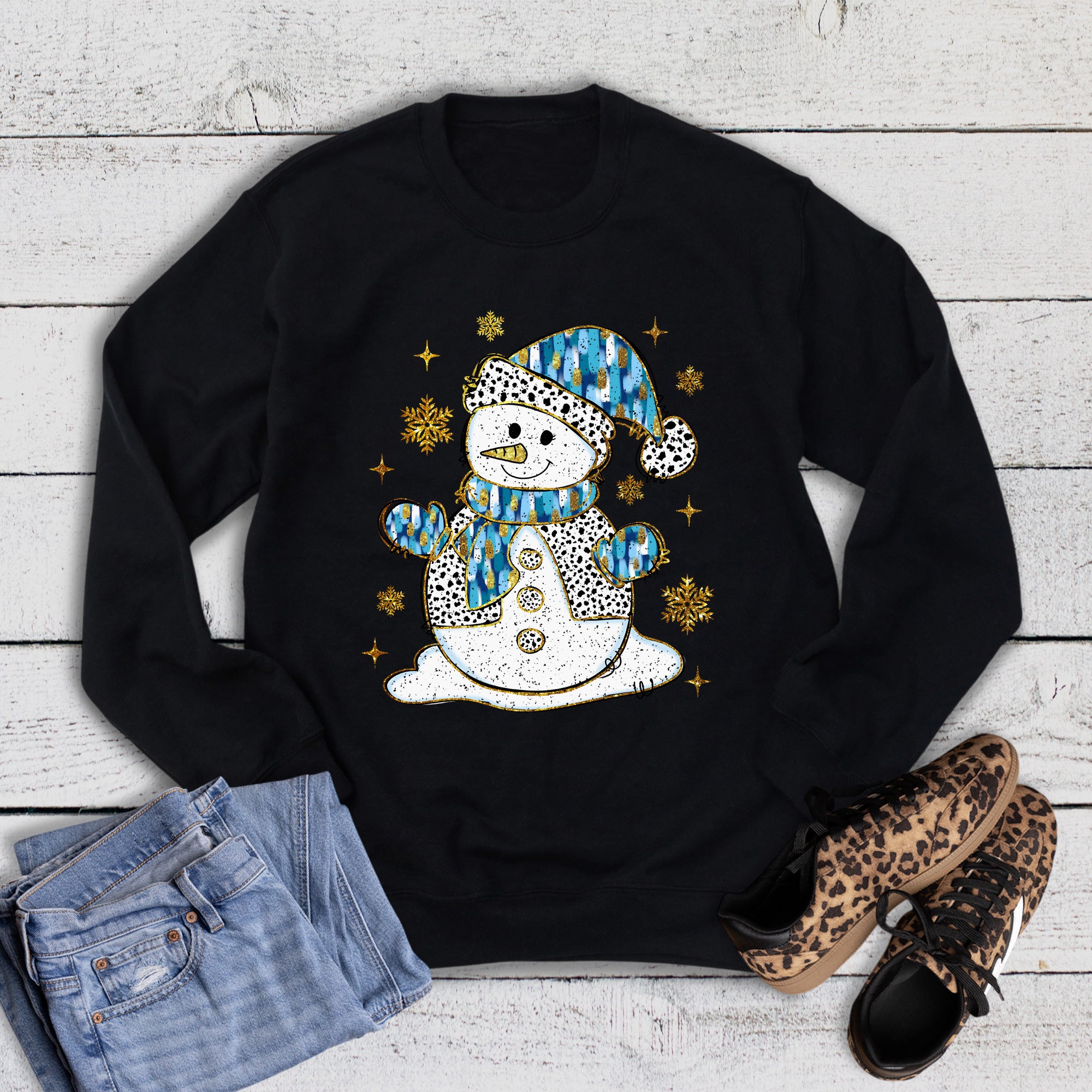 Winter Watercolor Snowman with Snowflakes Sweatshirt