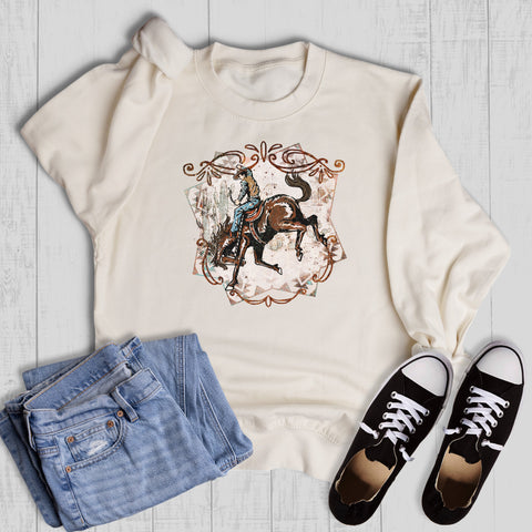 Western Cowboy Bucking Bronco Graphic Sweatshirt
