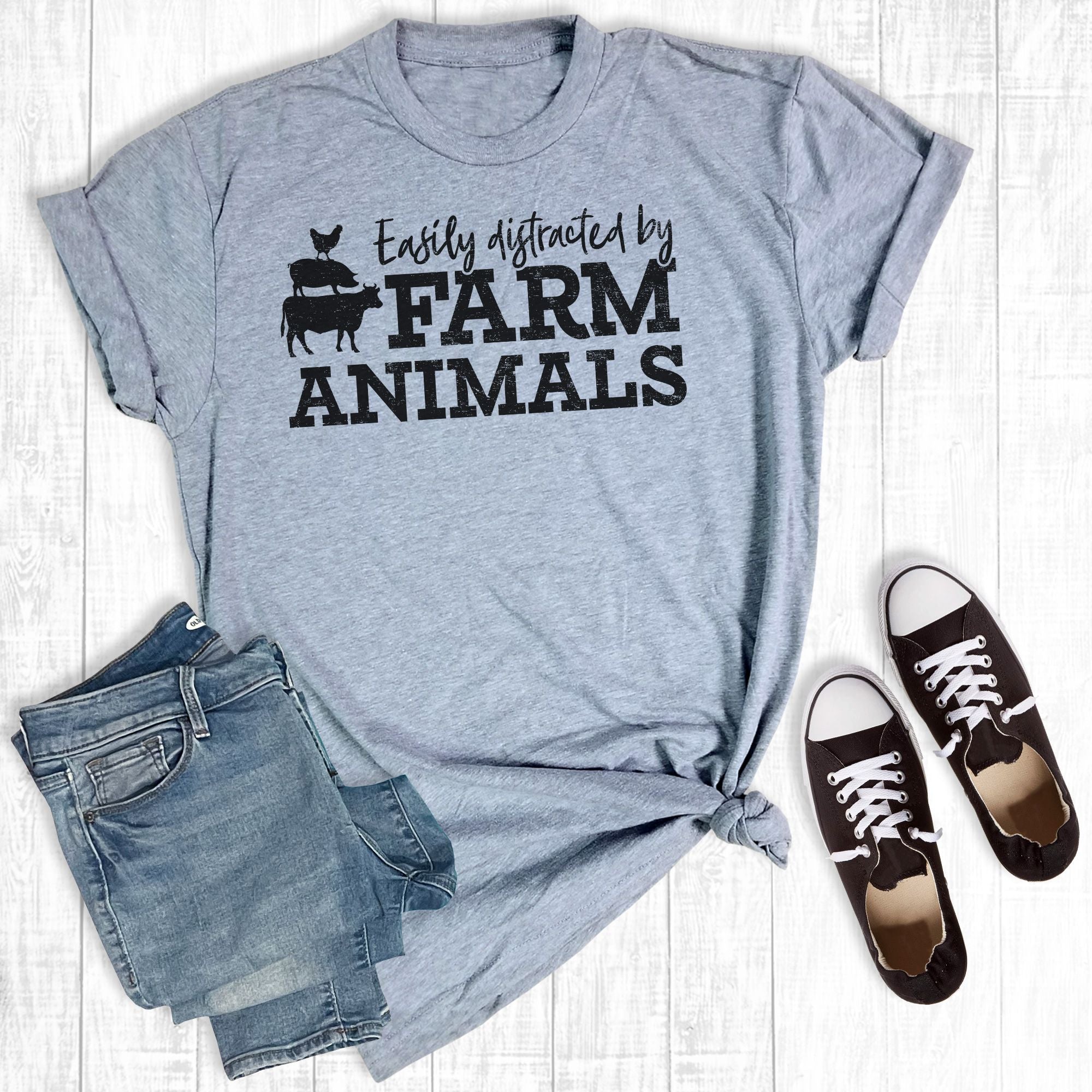 Easily Distracted by Farm Animals Light Grey
