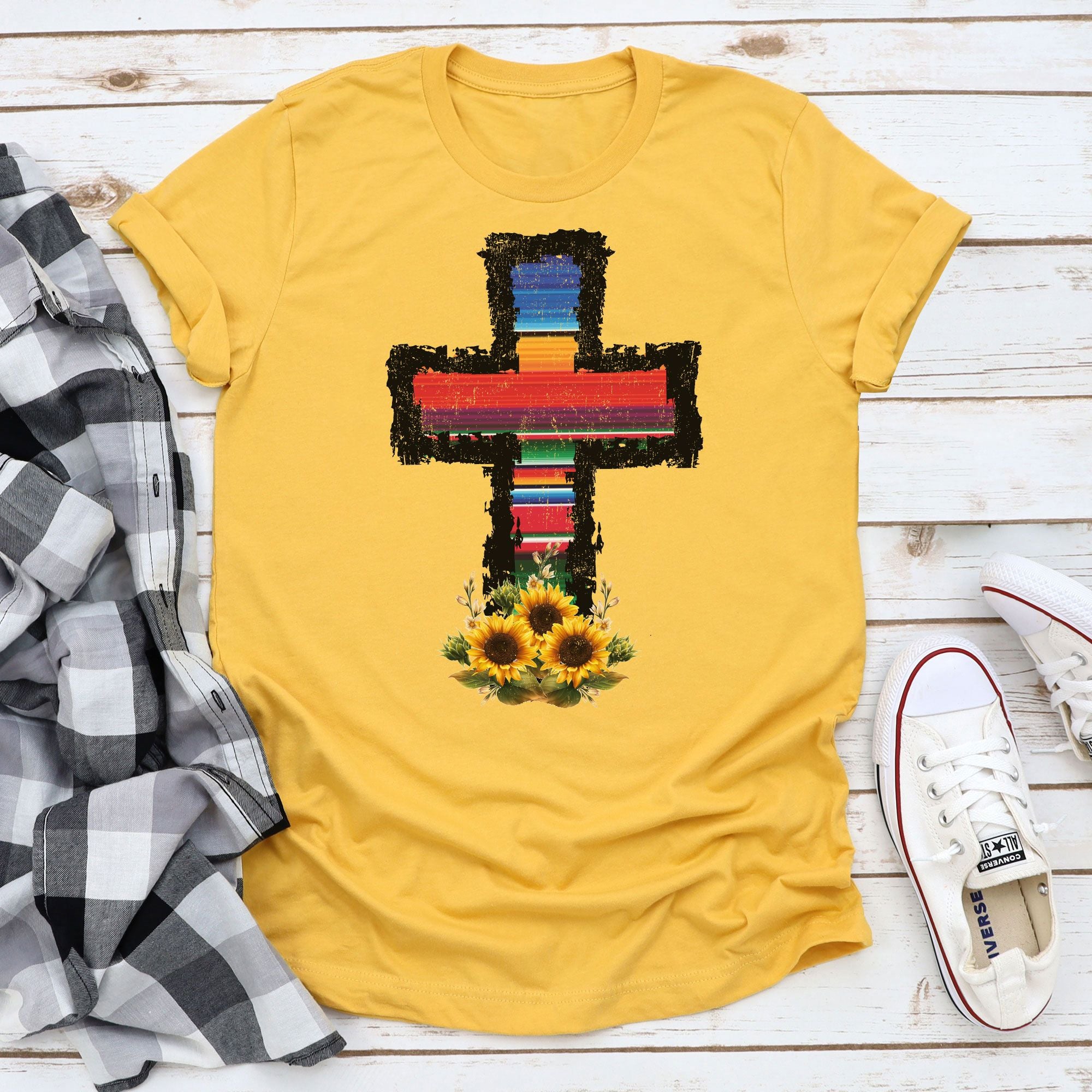 Serape Sunflower Cross Mustard