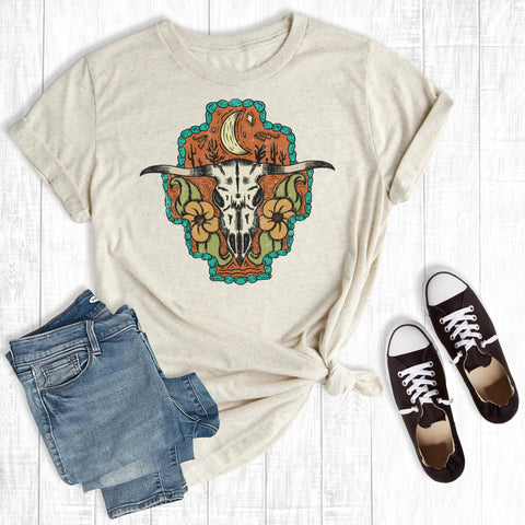 Western Aztec Cowskull Cream